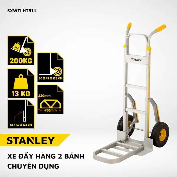 Xe đẩy hàng 2 bánh gấp gọn, chuyên dụng công nghiệp, Stanley-USA HT514.