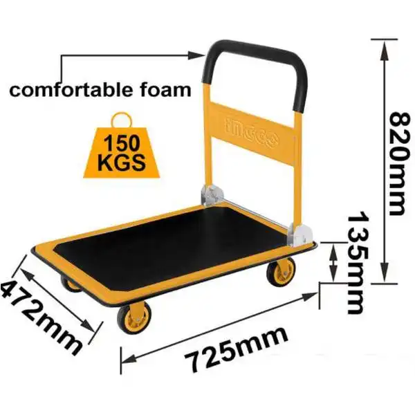 Xe Đẩy Hàng 4 Bánh Gấp Gọn (150Kg) HPHT11502 INGCO