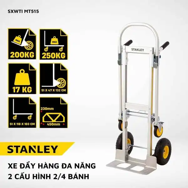 Xe đẩy hàng đa năng 2 và 4 bánh gấp gọn, hiệu Stanley-USA MT515.