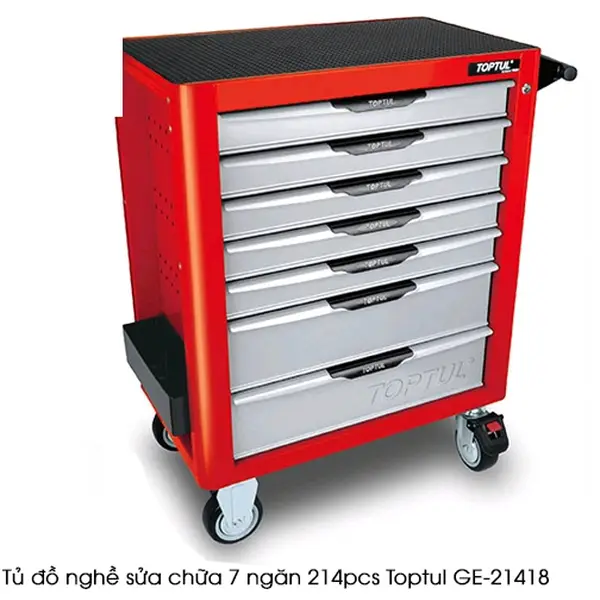 Xe đẩy thiết bị dụng cụ 214 món TOPTUL seri màu đỏ